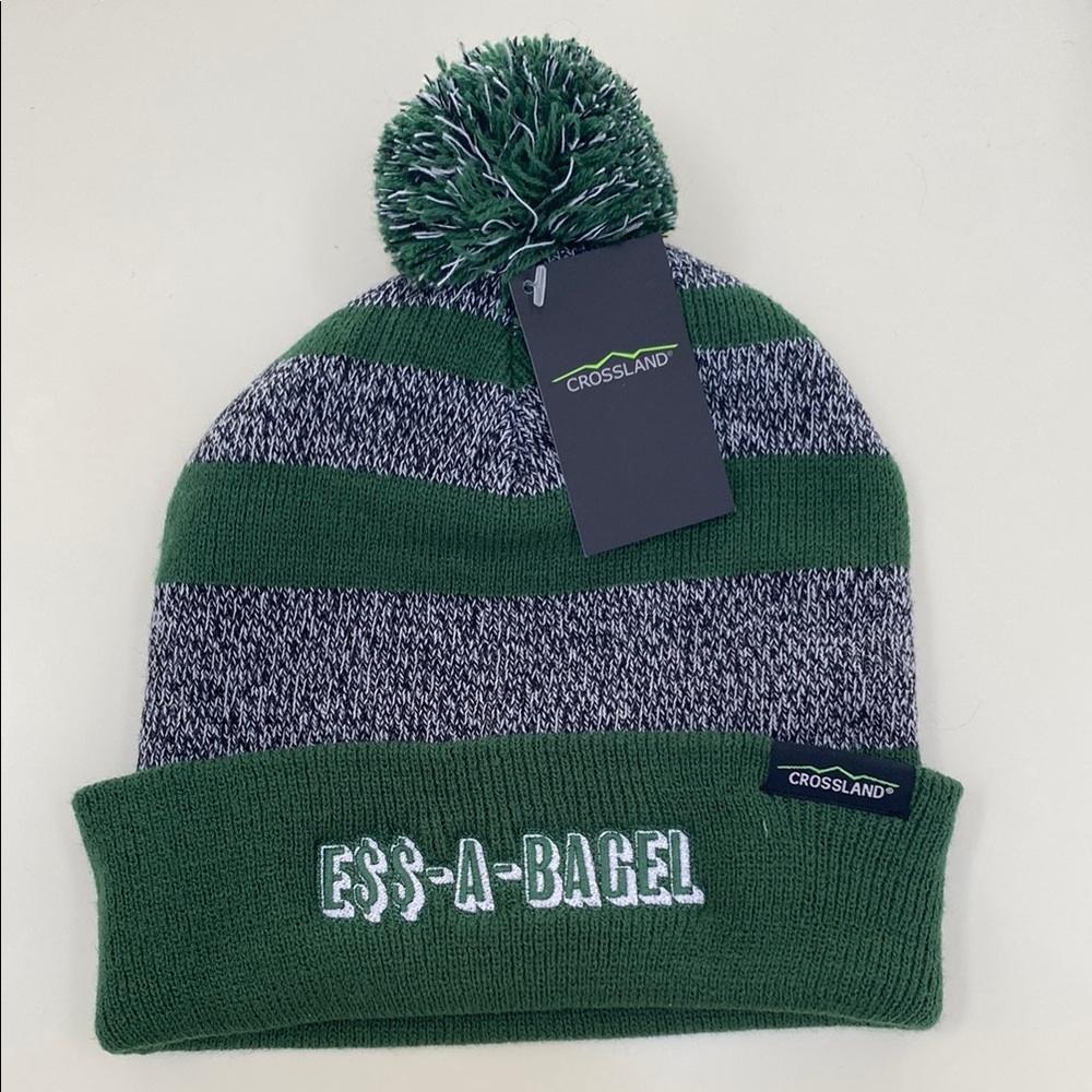 Essa bagel Crossland Green and Gray Striped Beanie